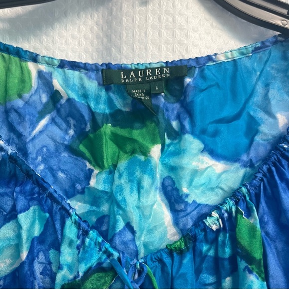 Ralph Lauren Blue and Green Floral 100% Silk Blouse Large classic coastal - Picture 5 of 6